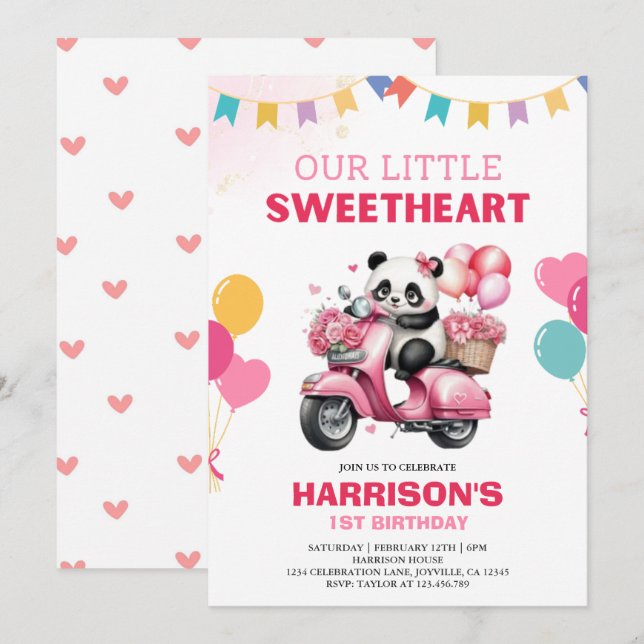 Petite Petite Amoureuse Panda Invitation Anniversa (Devant / Derrière)
