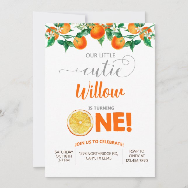 Petite petite fille orange invitation anniversaire (Devant)