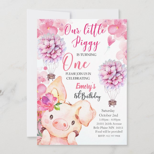 Petite petite Piggy Invitation Anniversaire (Devant)