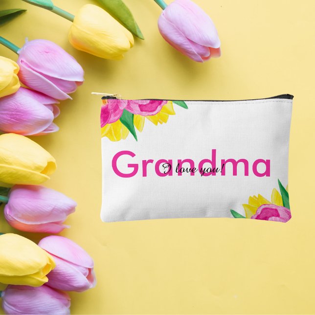 Petite pochette d'accessoires de grand-mère rose j (Yellow Pink Tulip Grandma Small Accessory Pouch)