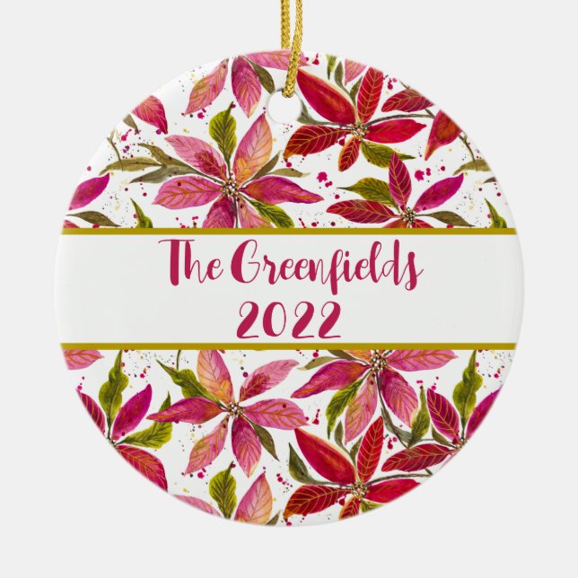 Petite Poinsettias Maßgeschneiderte Keramik Keramik Ornament (Vorne)