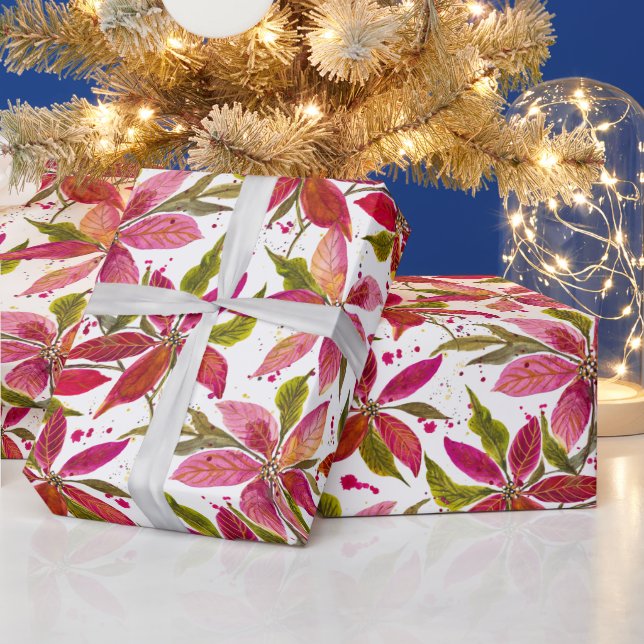 Petite Poinsettias Rosa, Rot und Grün Urlaub Geschenkpapier (Feiertage)