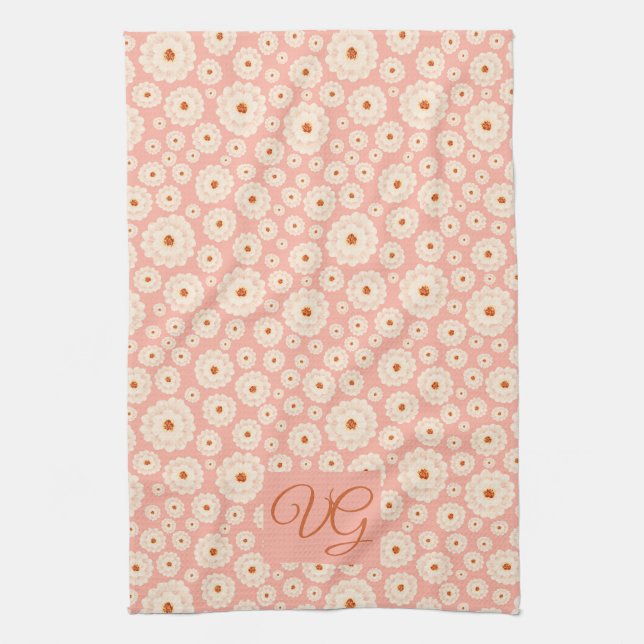 Petite Poudre Fleurs roses Monogramme Serviette de (Vertical)