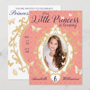 Petite princesse rose et or Invitation d'anniversa