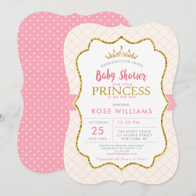 Petite princesse royale rose invitation baby showe (Devant / Derrière)