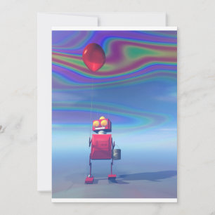 Petite Robot Rouge Anniversaire 2 Invitation