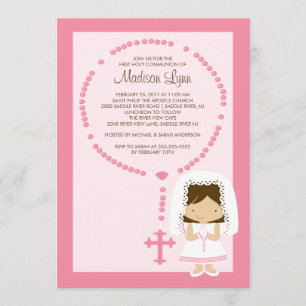 Petite Rosaire Première communion Invitation Fille