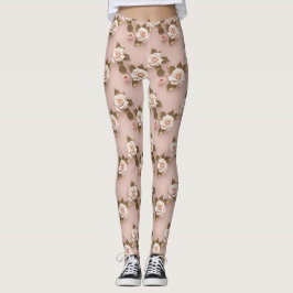Petite Roses In Shades Of Ivory And Gold Leggings