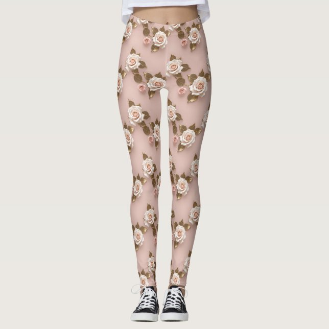 Petite Roses In Shades Of Ivory And Gold Leggings (Vorderseite)