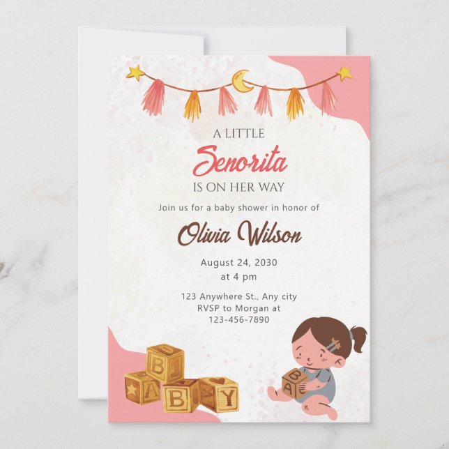 petite senorita baby shower invitation fiesta (Devant)