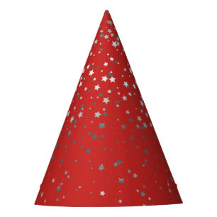 Petite Silver-Gray Stars Party Hat-Red Partyhütchen
