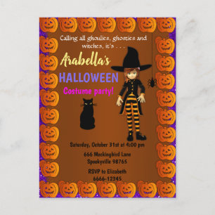 Petite Sorcière Enfants Invitation d'Halloween