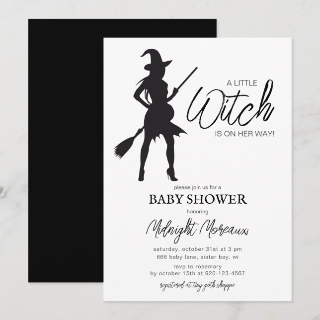 Petite sorcière Halloween Baby shower Invitation (Devant / Derrière)