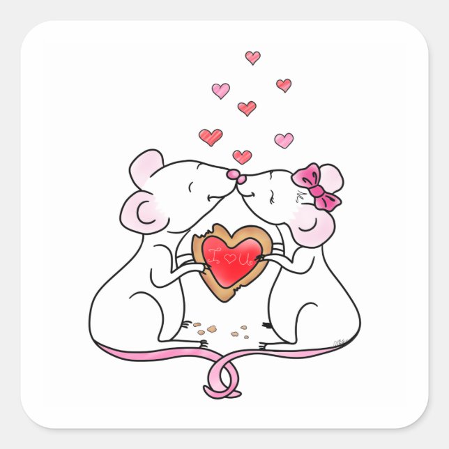Petite souris d'amour et les coeurs | Sticker Carr (Devant)