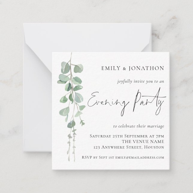 PETITE TAILLE Eucalyptus Mariage Soirée Invitation (Devant)