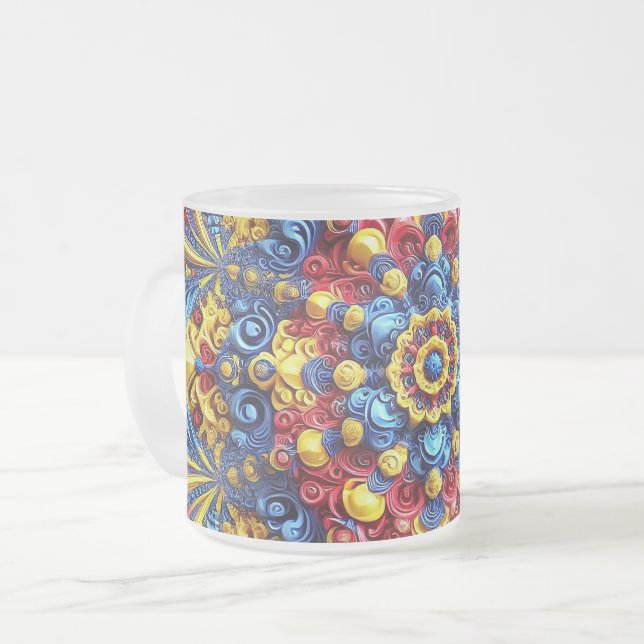 Petite tasse de verre dépoli aux couleurs roumaine (Devant gauche)
