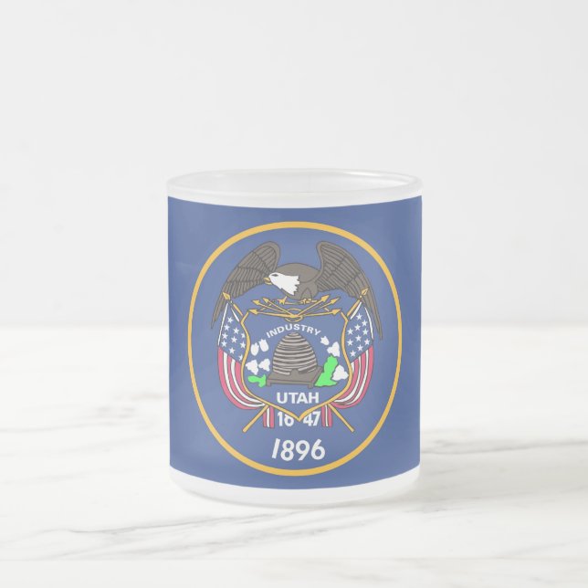 Petite tasse en verre dépoli avec le drapeau Utah, (Centre)