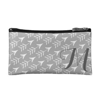 Petite Trousse De Maquillage Flèches grises et blanches avec le monogramme
