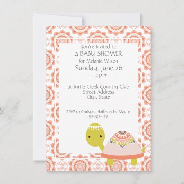 Petite Turtle Girl's Baby Shower Invitations (Devant)