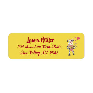 Petite vache amoureuse jaune étiquettes d'adresse 