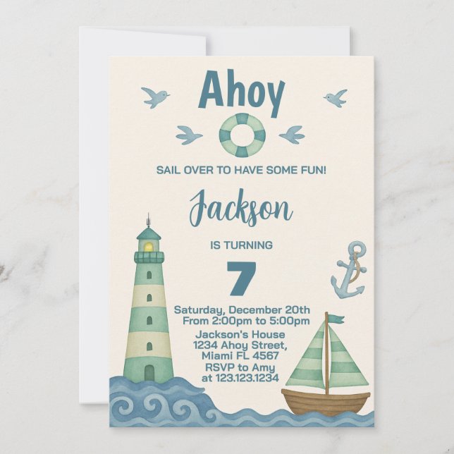 Petite voile Nautique Invitation Anniversaire (Devant)