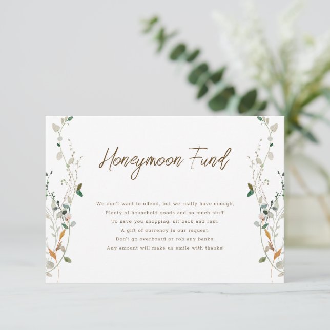 Petite Wildblume Honeymoon Fund card Einladung (Stehend Vorderseite)