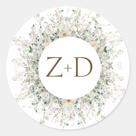 Petite Wildblume Monogram Wedding Runder Aufkleber