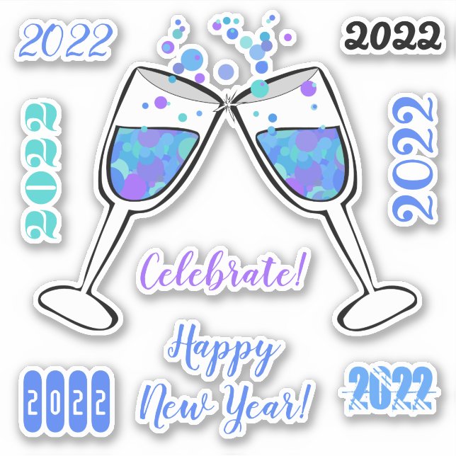 Petites bulles Joyeux Sticker de fête du Nouvel An (Devant)