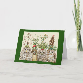 Petites chouettes avec chapeaux de vacances Carte