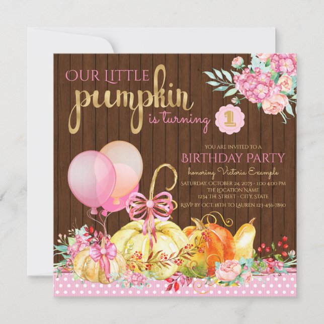 Petites filles Citrouilles Invitations d'anniversa (Devant)