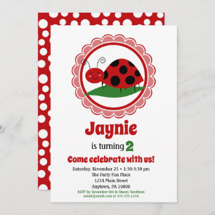 Petites filles Ladybug Invitation d'anniversaire