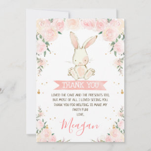 Petites filles lapin rose Floral Carte de remercie
