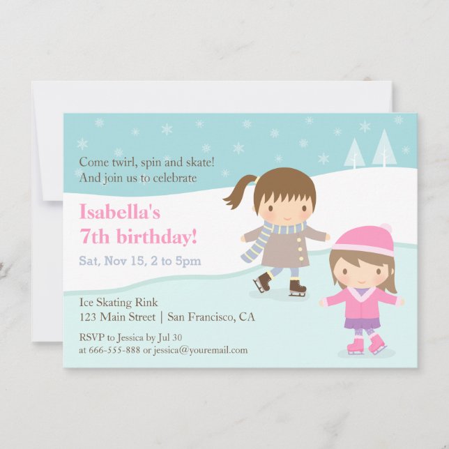 Petites filles Patinage sur glace Invitations de f (Devant)