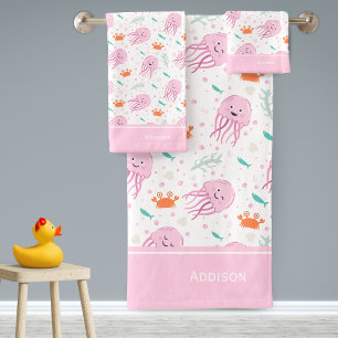 Petites filles Pink Ocean Jellyfish and Crab Motif