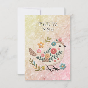 Petites fleurs Feuilles d'oiseaux Carte de remerci