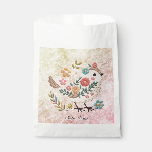 Petites fleurs Feuilles d'oiseaux Sacs Faveur Rose (Devant)