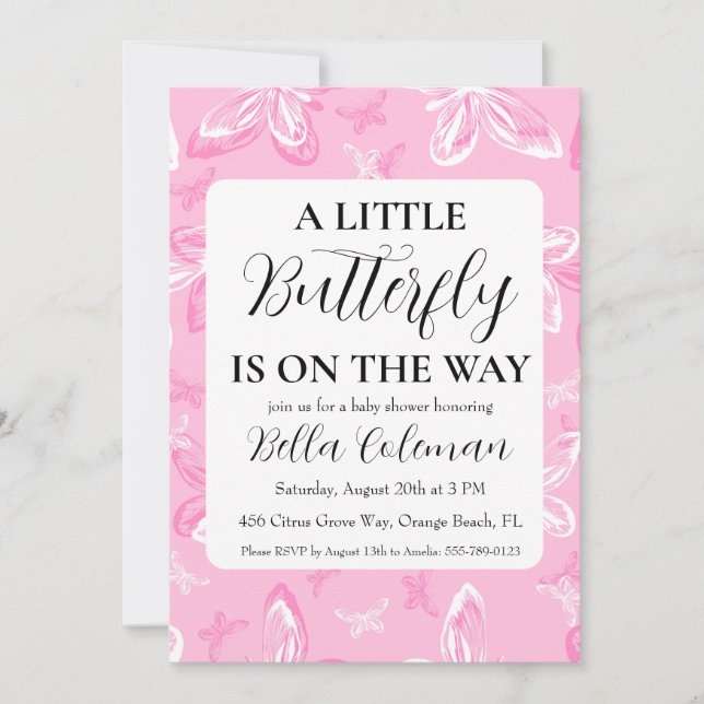 petites invitations à la douche pour bébé papillon (Devant)