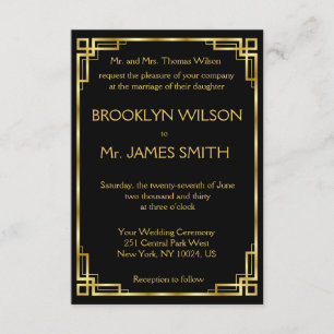 Petites Invitations De Mariage Art Déco Noir Et Or