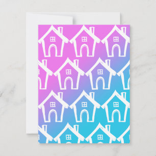 Petites Maisons Blanches Ombré Rose Bleu Carte Nou