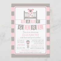 Petites Ours De Lit Filles Baby shower Invitation