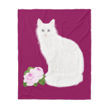 PetitRose "weiße Katze", Fleece-Decke