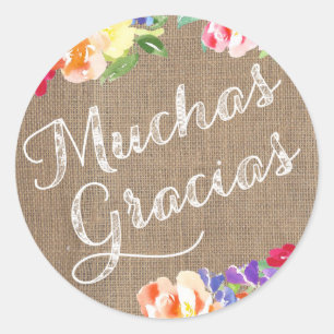 Petits autocollants de Merci espagnol   Muchas