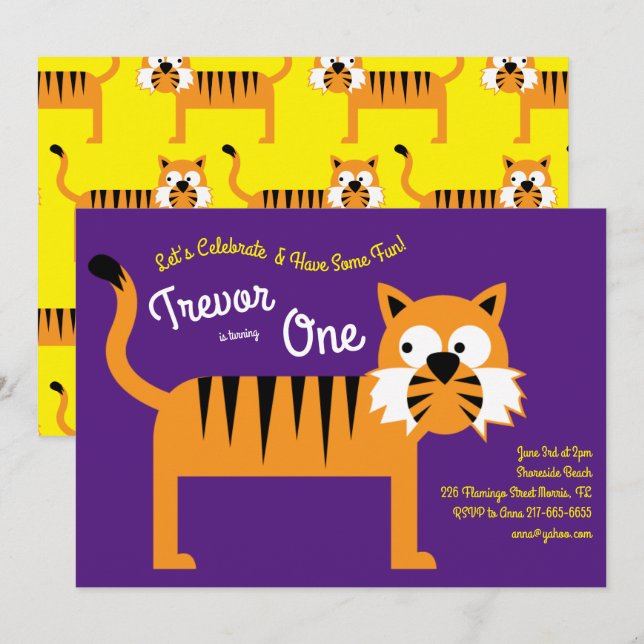 Petits enfants Tiger 1er anniversaire Invitations  (Devant / Derrière)