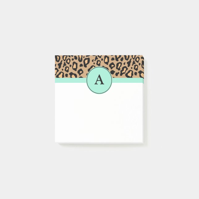 Petits Post-It Monogrammes Turquoise Imprimé Léopa (Devant)