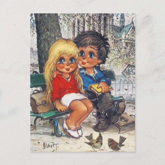 Petits Poulbots sur un banc Postkarte (Vorderseite)