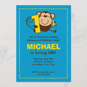 Petits singes 1er anniversaire Invitations personn