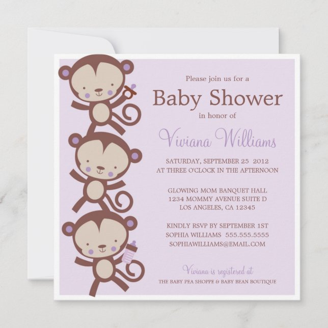 PETITS SINGES DE FILLES| INVITATION BABY SHOWER (Devant)