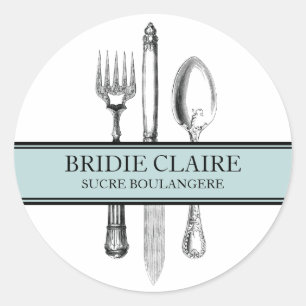 Petits Stickers De Cutlerie Rond Élégant