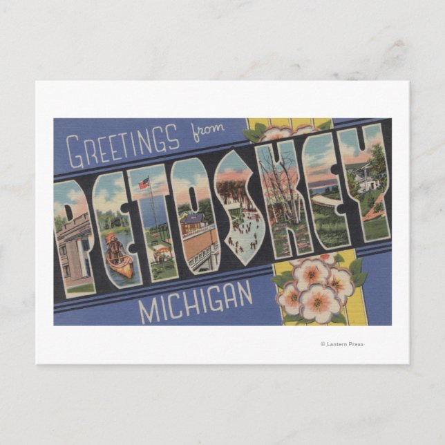 Petoskey, Michigan - Große Buchstabenszenen Postkarte (Vorderseite)