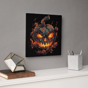 Petrifying Pumpkin Quadratische Wanduhr